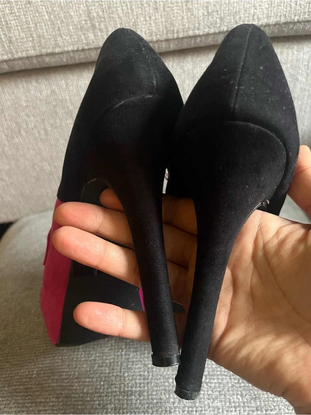 Charlotte Russe Hot Pink and Black Strappy Suede Heels